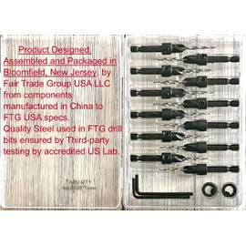 FTG USA Countersink Drill Bit Set for Wood with Tapered Drill Bit 6 Pc #4 (7/64"), 6 Pc #6 (9/64")