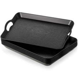 6 Pcs Serving Trays with Handles Trays for Eating 16 x 11 Inch Multi Purpose Plastic Tray Rectangular Anti Skid Decorative Food Tray for Restaurant Breakfast Countertop Party Kitchen (Green)