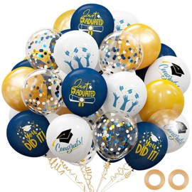 OuMuaMua 2025 Graduation Party Decorations, 68pcs Graduation Balloons Blue and Gold Grad Decorations for College High School Class of 2025 Congrats Grad Party Decor