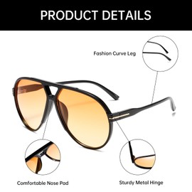 YAMEIZE Retro Sunglasses for Men and Women 70s Pilots Vintage Large Oversized Aviator Glasses Double Bridge Square Glasses UV400 Protection, black / yellow