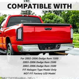 Rear Lamp Tail Light Assembly For 2002-2006 Dodge Ram 1500/2003-2006 Dodge Ram 2500 3500, Black Housing White LED DRL Tube Replacement Brake Lamp, Driver & Passenger Side Pair