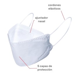2pack Cubrebocas KN95 plegable tipo pez (40 pzs) con Ajustador Nasal Oculto, Ligero y transpirable (Blanco) *Toallita Antibacterial de cortesía*