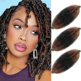 Afro Twist Hair Pre Separated Springy Afro Twist Hair Pre stretched Wrapping Hair for Soft Locs Afro Spring Twist Hair Marley Twist Braiding Hair Extensions (18 Inch (Pack of 3),1B/30/27#)
