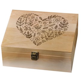 arricraft 1 Pcs Wooden Memory Keepsake Boxes, 10x8x4.25 Inch(25.5x20.5x10.8cm) Heart Memory Wooden Box with Lids Plants Love Storage Decorative Box for Photos DVDs Letters Holding