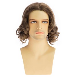 Dsimeig Men's Brown Wig Short Wavy Bob Wig Synthetic Cosplay Party