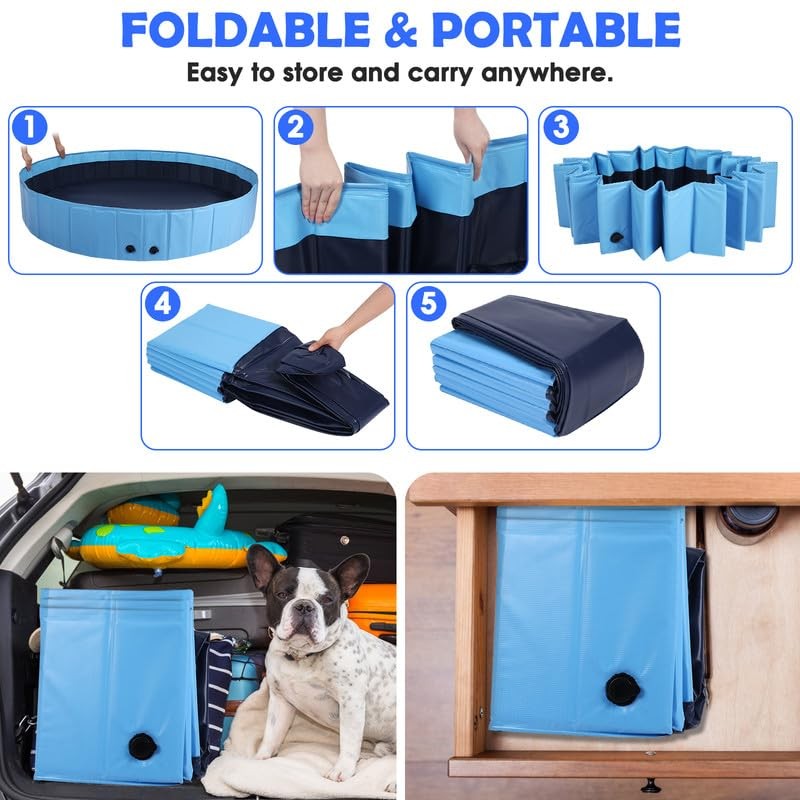 63" Large Dog Pool with Sprinkler, 2-in-1 Foldable Swimming Pool