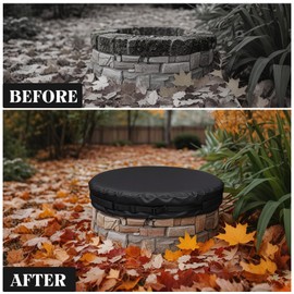 51-56" Round Fire Pit Cover Heavy Duty 600D Oxford Waterproof Outdoor Firepit Cover with Adjustable Buckle Strap for In-Ground Built-In Stone/Gas Fire Pits, Black(BLACK, 51")