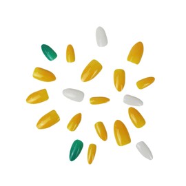 Laflare NEX 3D NAIL, Handcrafted Regular Length Acrylic Fake Nails with Nail Glue, Manicure Stick, Mini File (Stiletto Shape, Banana)