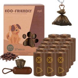 255 Bolsas para Perro Biodegradables,Prueba de Fugas y Fragante Bolsitas para Perro,17 Rollos + 1 Dispensador+1 Clip, (Marrón)