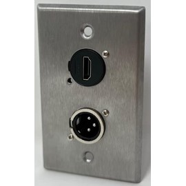 1 Port HDMI/1 Port XLR Male D Series Heavy Duty Pass Stainless Steel Wall Plate - HDMI Angled Exit
