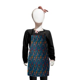 Lunarable Folkloric Apron, Mid Autumn Festival Preparations Theme Ornamental Stars and Dots Themed Print, Small Apron Bib with Adjustable Ties for Baking Painting, Small Size, Multicolor