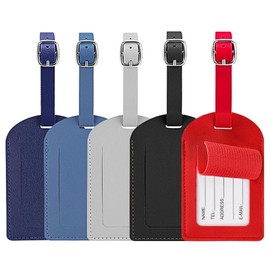 Luggage Tags, 5pcs PU Leather Suitcase Tags Waterproof Luggage Labels, Handbag Tag Labels Travel Accessories for Preventing Loss of Bags