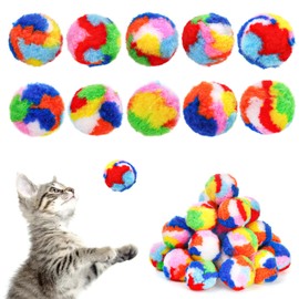 Nicunom 60 PCS Soft Pom Pom Balls for Kittens, 1.7" Catnip Furry Cat Toys Ball Bulk, Quiet Cats Pom Pom Toy Balls Cat's Favorite Chase Ball for Kitten Interactive Playing and Training