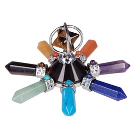 KYEYGWO Energy Pyramid Stone with 7 Chakras Crystal Dot, Tiger's Eye Merkaba Pyramid Healing Stone Hexagonal Crystal Pyramid Feng Shui Ornament Home Decor for Reiki Healing and Meditation