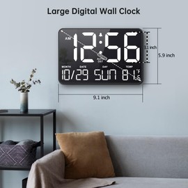 Soobest Large Display Digital Wall Calendar Clock with Date Day of Week, Alarm Clock for Bedroom Desk, Timer for Home Gym Workout 6 Dimmer Auto DST 12/24hr with Remote and Temperature(White)