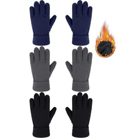 Satinior 3 Pairs Children's Winter Fleece Gloves Soft Warm Full Finger Gloves for Boys and Girls -
