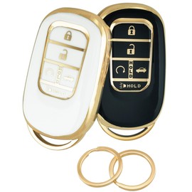 RUNZUIE 2Pcs Remote Key Fob Cover for 2022 2023 Honda Accord Civic HR-V CR-V Pilot Sport SI EX-L EX Touring TPU Key Fob Cover 5 Buttons (White(b)/Black(b))