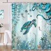 Wathon Sea Turtle Octopus Shower Curtain Blue Teal Ocean Bath