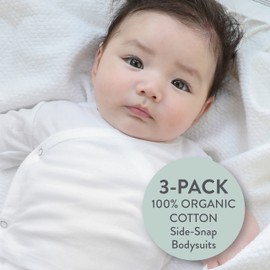 HonestBaby 3-Pack Organic Cotton Long Sleeve Side-Snap Kimono Bodysuits, Honestly Pure White, 3 Months
