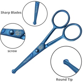 wishbeauty Hairdressing Scissors Kids Safety Round Tips and Curved Hair Scissors Children Haircut Scissors Hair Trimming Scissors Professional Salon Barber Scissors for Baby (Blue 4.5" Scissors)