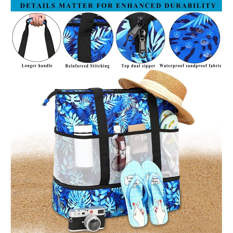 DSIUE Beach Bag with Cooler, Waterproof Sandproof Beach Tote Pool