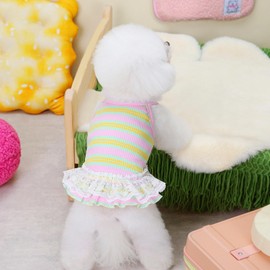 Winmany Dog Summer Clothes Puppy Sleeveless Striped Vest T-Shirt Pet Cat Tutu Skirt Dresses for Small Medium Cat Dog (Yellow, S)