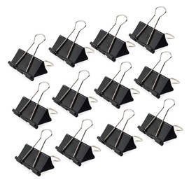 LEZQHB 12 pcs Binder Clips, Black Metal Paper Clips, 41mm Sizes Foldback Clips Clamp Binder Clips with box for Office Home Supplies