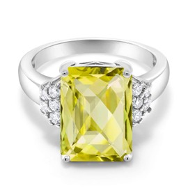 Gem Stone King 5-10 Cttw Gemstone Birthstone Engagement Ring For Women | 14X10MM Emerald Cut | 925 Sterling Silver | Wedding Anniversary Promise Ring | Available In Size 5, 6, 7, 8, 9