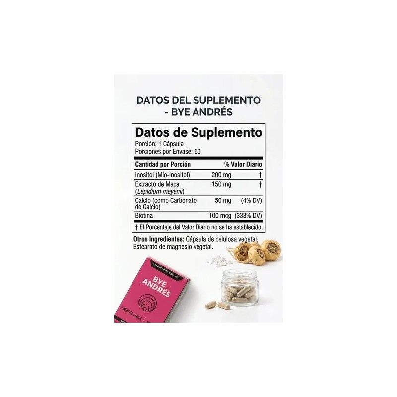 Bye Andrés Suplemento Inositol Y Maca 60 Cápsulas Premium