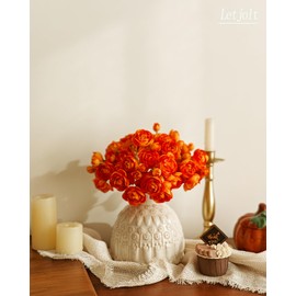 Letjolt Ranunculus Artificial Flower 18 Pcs Orange Silk Ranunculus Wedding Bouquet Engagement Centerpieces Arrangements Bridal Shower Decorations Home Decor, Orange