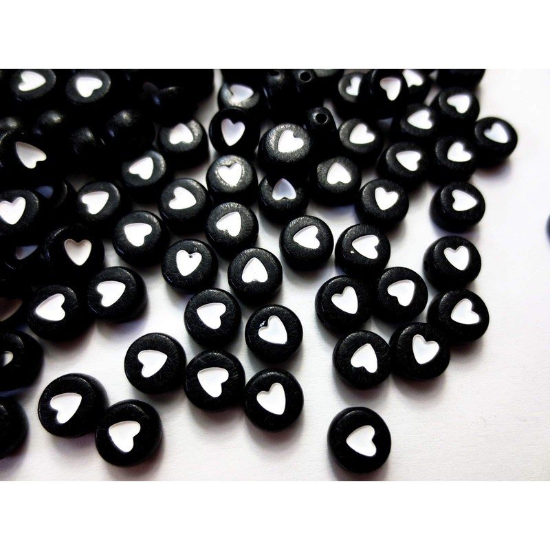 500pcs Heart Beads Round Flat Black 7mm Craft Material Huey