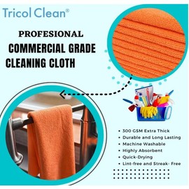 Dri Professional Extra-Thick Microfiber Cleaning Cloth 12 Pack Orange (16IN x 16IN, 300GSM, Commercial Grade All-Purpose Microfiber Highly Absorbent, LINT-Free, Streak-Free Cleaning Towels)