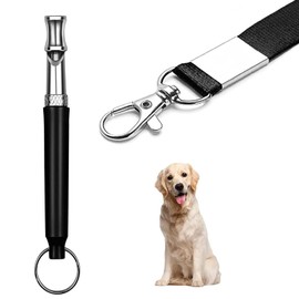 Siliget Dog Training Whistle, Dog Whistles for Recall, Ultrasonic Stop Barking Silent with Lanyard, Adjustable Dog Training Whistle for Most Breeds - Black