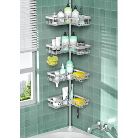 DAOYA Shower Caddy Tension Pole - Corner Shower Shelves with Soap Holder Bathroom Shower Organizer for Tub (Stainless Steel, Silver, Floor to Ceiling 25-114.2 inch)