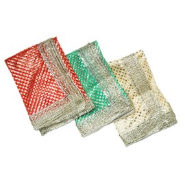 Set of 3 Chunari Artificial Silk Cloth Puja Chunni Aasan Mat for Statue Frame Idol Temple & Indian Traditional Housewarming Festival Decoration (Size :- 40 Inches x 22 Inches)(Red, Green and Cream)
