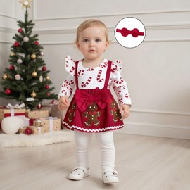 My First Christmas Baby Girl Outfit Newborn Gingerbread Tutu Romper Dress Candy Cane Infant Fall Winter Clothes (A Gingerbread Candy Cane Red, 3-6 Months)