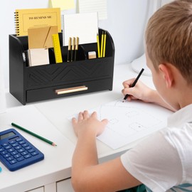 Mail Organizer Countertop Kitchen-Black Mail Holder Countertop Drawers Wood Desk Drawer Tabletop Storage Organization Pen Holder Letter Sorter Makeup Organizer for School Home Office Supplies