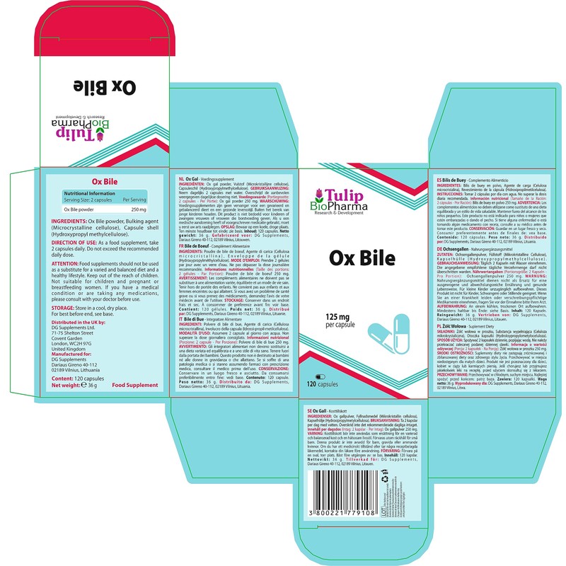 Ox Bile 125 mg 120 Capsules, 3rd Party Lab Tested,