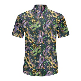 Stazary Mardi Gras Shirts for Men Button Up Shirts,Mens Neon Shirt Hawaiian Shirt for Men,Mens Beach Shirts Neon Clothes