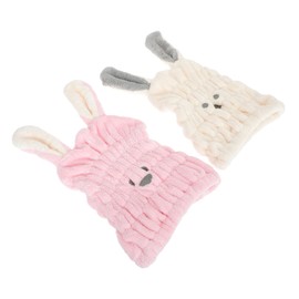 IWOWHERO 2pcs Women Bathing Hats Quick Dry Hair Towels Soft Coral Fleece Drying Caps with Cute Bunny Ears Elastic Comfortable Hair Wraps