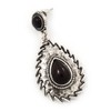 Burn Silver Teardrop Black Resin Stone Drop Earrings - 5cm