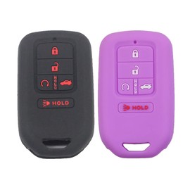 Btopars 2Pcs Rubber Smart Key Fob Cover Keyless Entry Case Protector Compatible with 2015 2016 2017 2018 2019 Honda Accord Civic CR-V CRV Pilot EX EX-L Touring Premium Purple Black