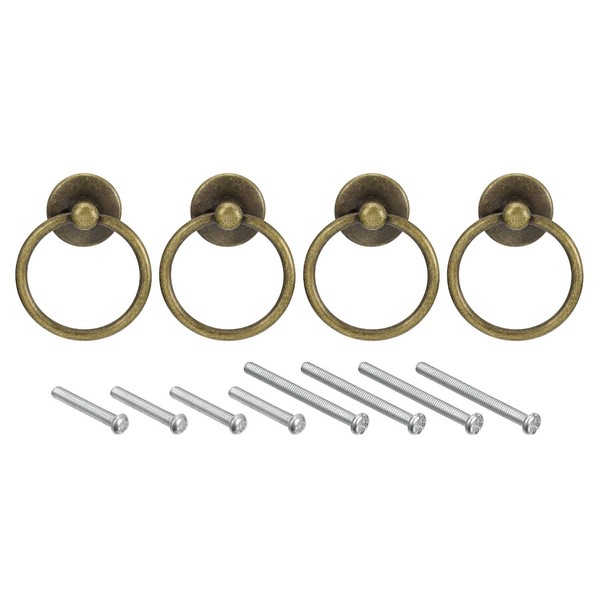 uxcell 4Pcs Round Ring Pulls, Drawers Knobs Bronze Circle Drawer