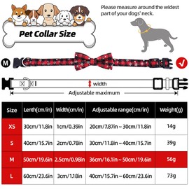 Christmas Collar Dog Cat Collars with Bow Tie Christmas Checked Costume Dog Collar Removable Bow Red Adjustable Collar Gift for Small Medium Large Dogs Cats Puppies (M)