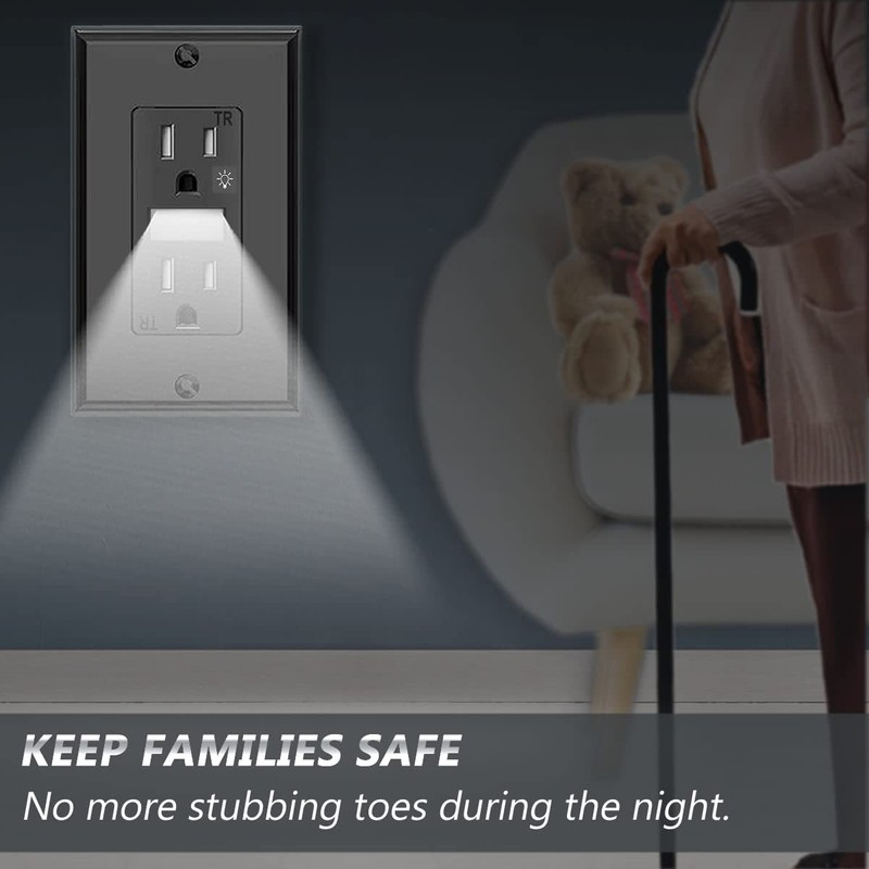 SOZULAMP Night Light Wall Outlets,Electrical Standard Receptacle Outlets with Nightight,15A
