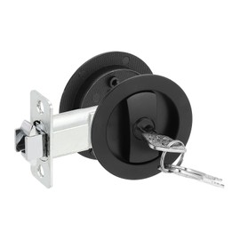PATIKIL Round Recessed Door Lock with Keys, Pocket Invisible Hardware Privacy Sliding Door Lock for Bathroom Bedroom Barn for 1-3/8" to 2" Thickness Plate, Matte Black