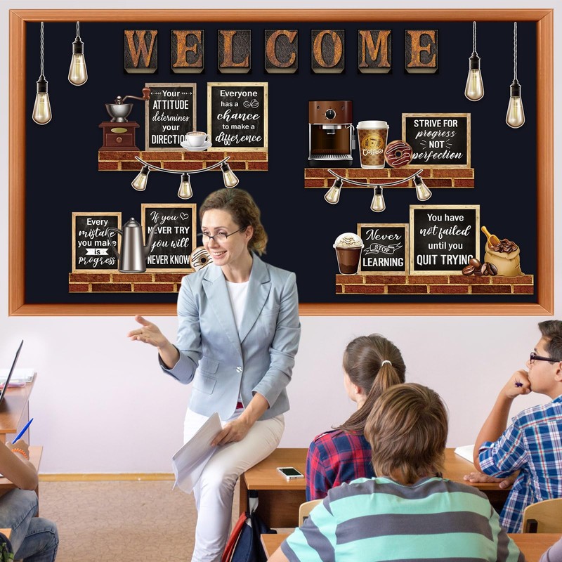 Qilery Coffee Motivational Bulletin Board Set Industrial Inspirational Welcome Classroom