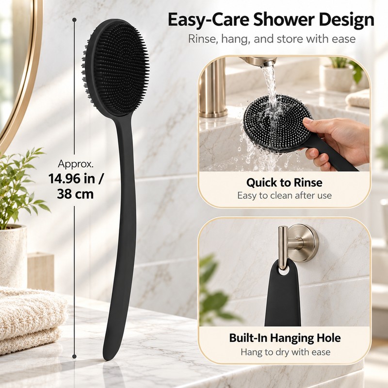 Silicone Back Scrubber Brush for Shower – Long Handle Double-Sided