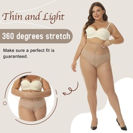 MANZI Women's 4 Pairs Plus Size Control Top Ultra-Soft Tights(Natural Nude,XXXXL)