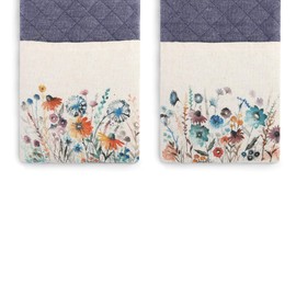DEMDACO Flower Quilted Floral Blue 30 x 8 Cotton Blend Fabric Double Oven Mitt